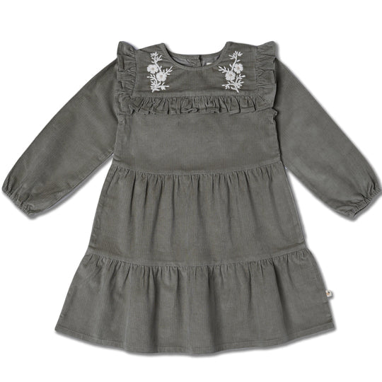 Organic Embroidered Corduroy Dress - Olive by Makemake