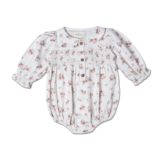 Organic Smocked Bubble Romper- Rustic Rose by Makemake
