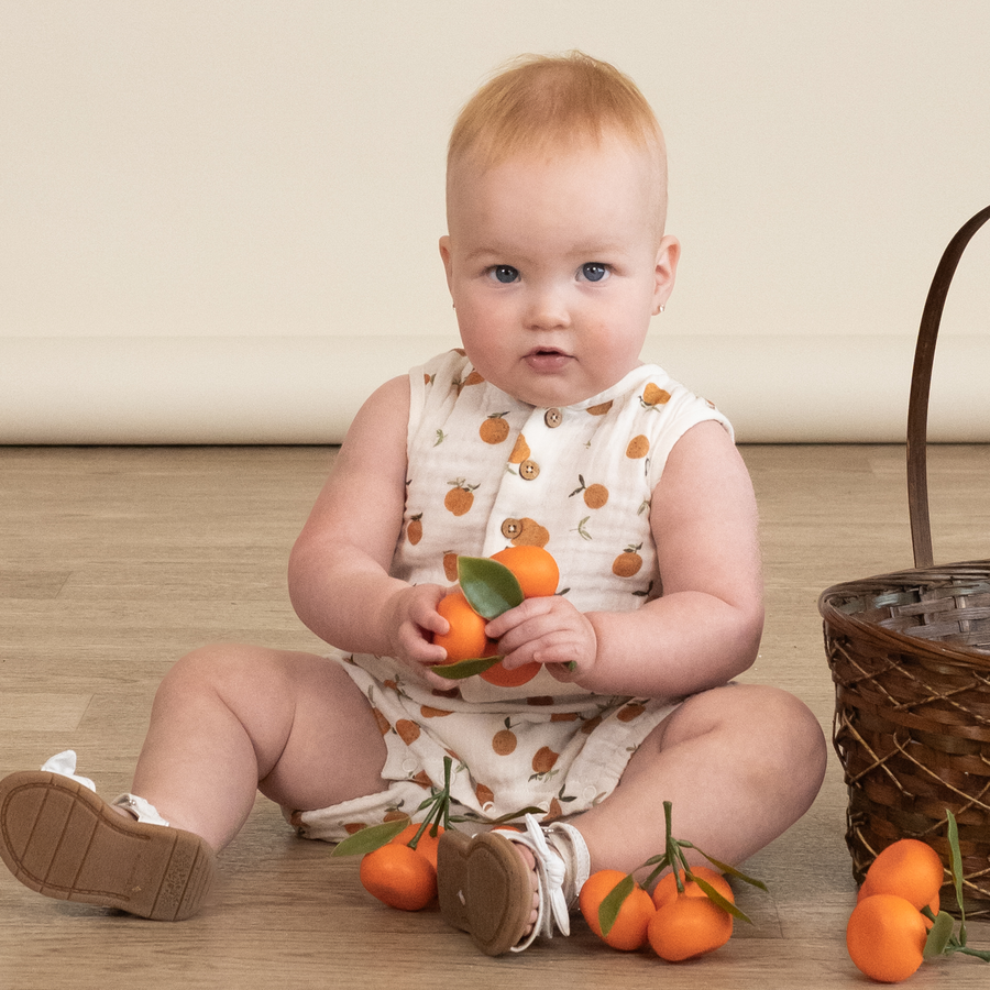Organic Sleeveless Bubble Romper- Mandarin by Makemake