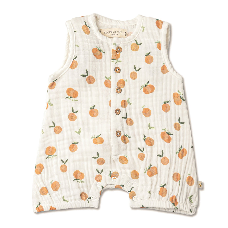 Organic Sleeveless Bubble Romper- Mandarin by Makemake