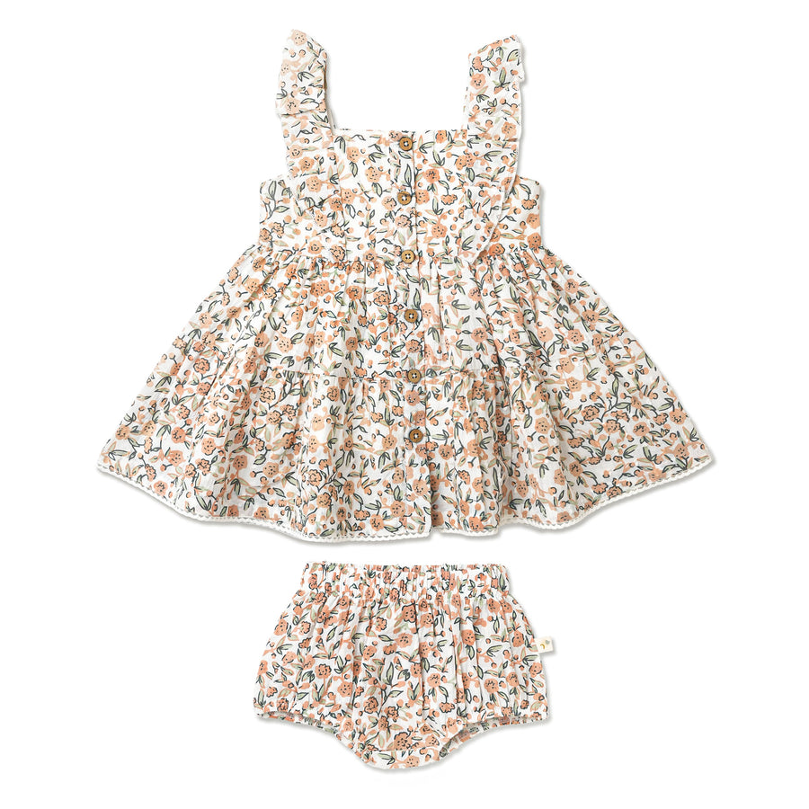 Organic Flutter Buttoned Tiered Dress - Magnolia by Makemake