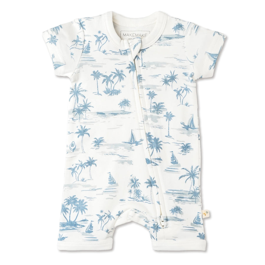 Organic Short Zip Romper - Coastal by Makemake