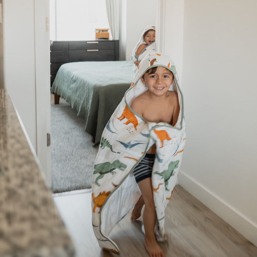 Toddler Hooded Towel - Dino Names by Little Unicorn