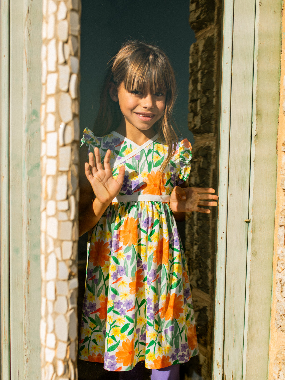 Wrap Neck Dress- Watercolor Floral by Tea Collection