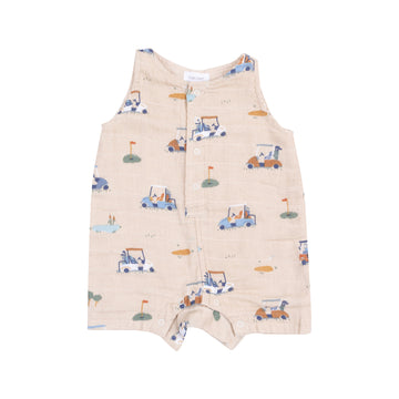 Sleeveless Shortie Romper - Golf Cart Cuties Oatmeal by Angel Dear