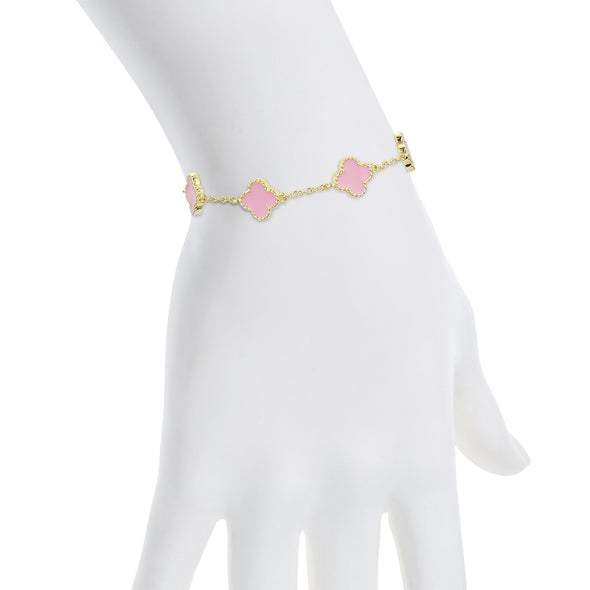 Four Leaf Clover Link Bracelet- Pink by Lily Nily