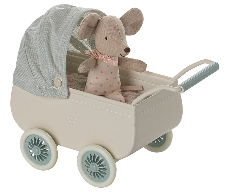 Pram with baby mouse - Mint by Maileg