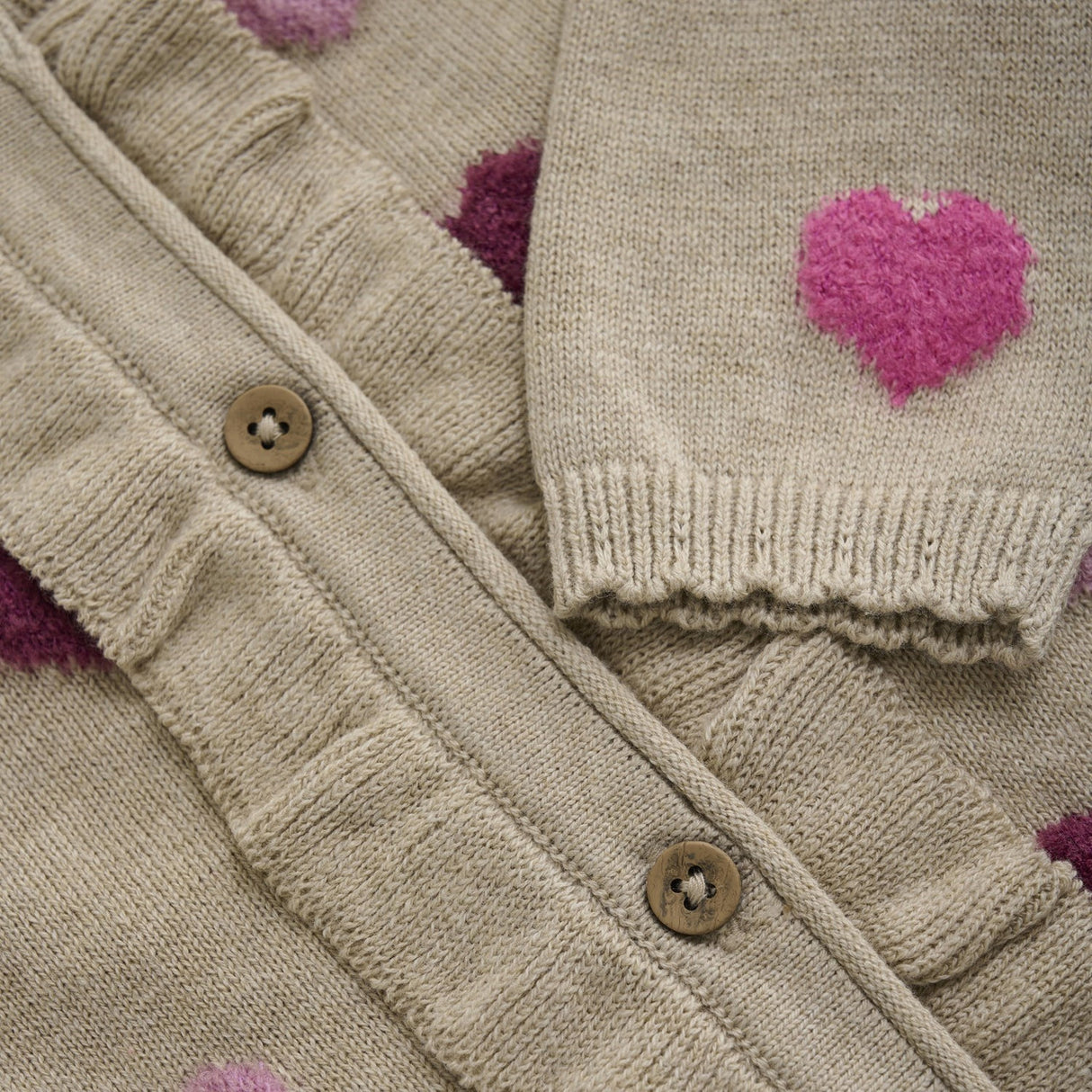 Knit Cardigan- Beige Melange Hearts by Minymo