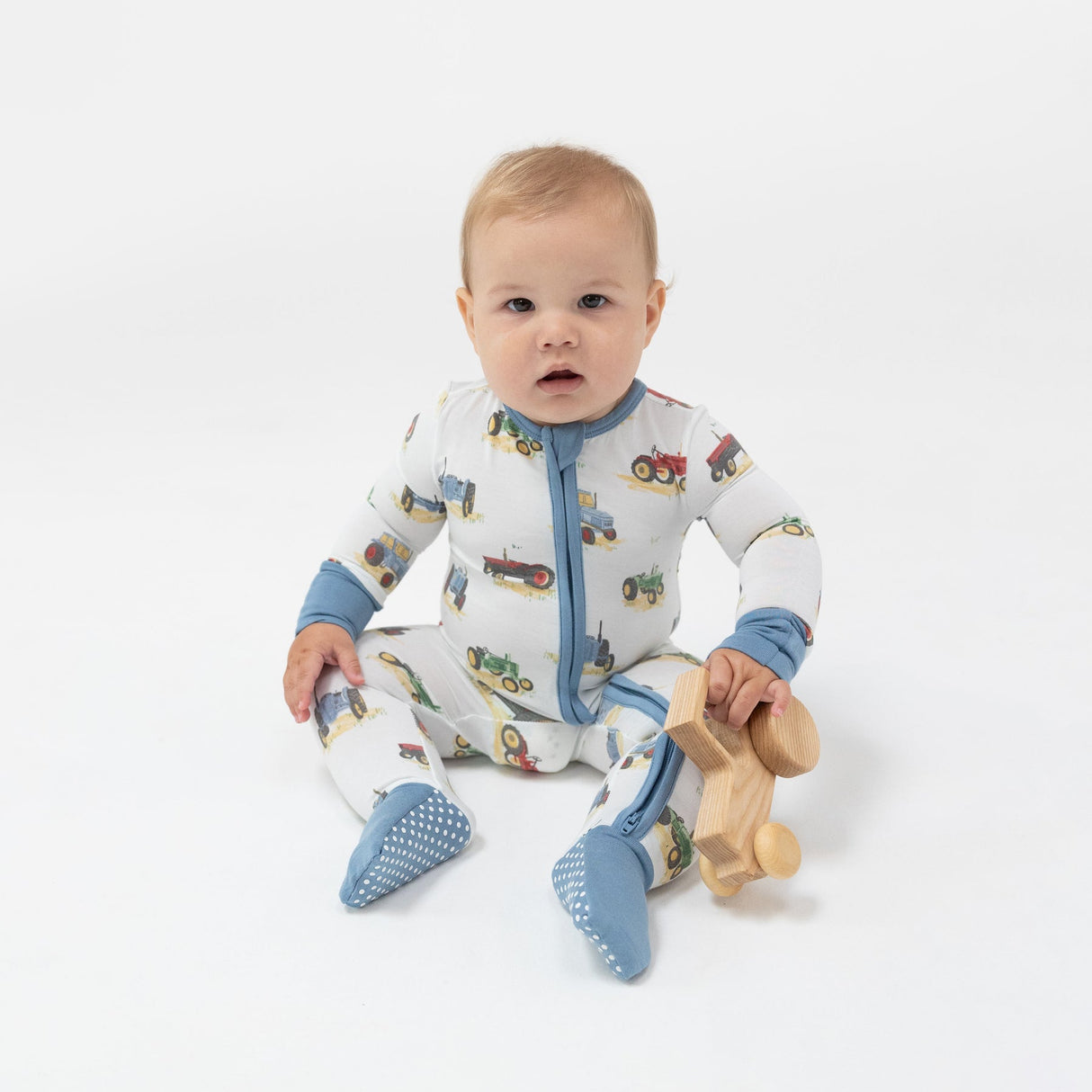 2-Way Zipper Romper - Vintage Tractors by Angel Dear