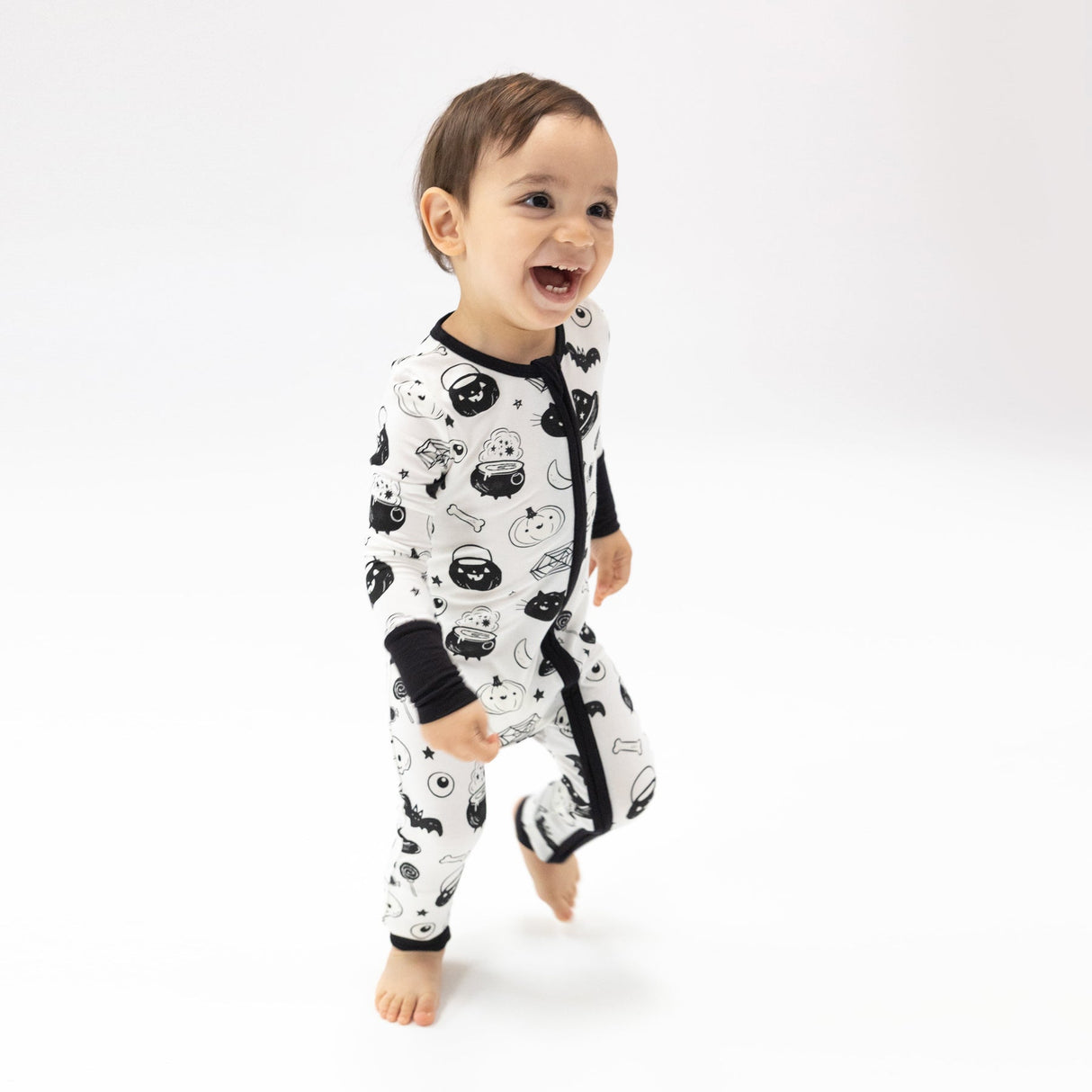 2-Way Zipper Romper - Black and White Halloween by Angel Dear