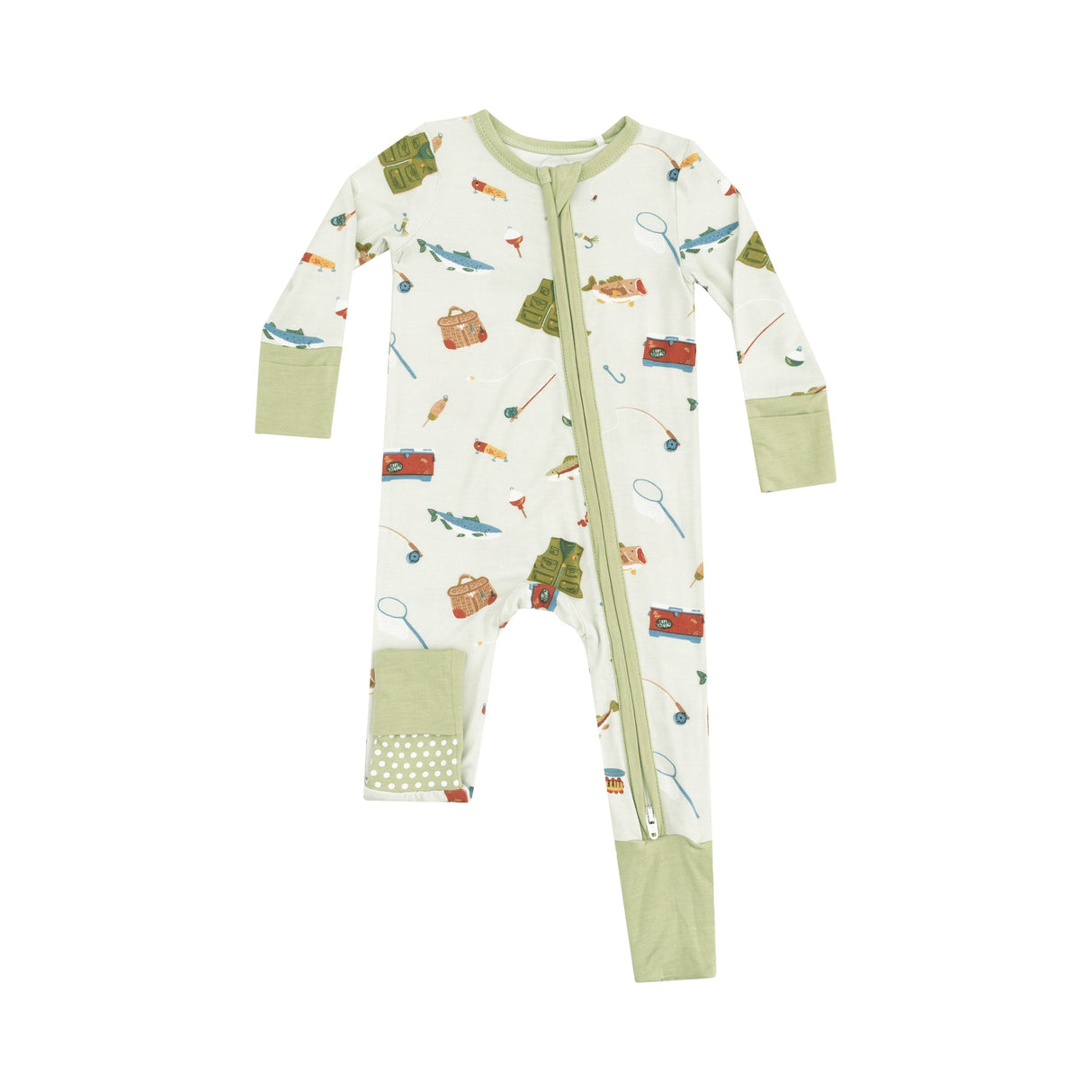 2 Way Zipper Romper - Fishing Things Green by Angel Dear