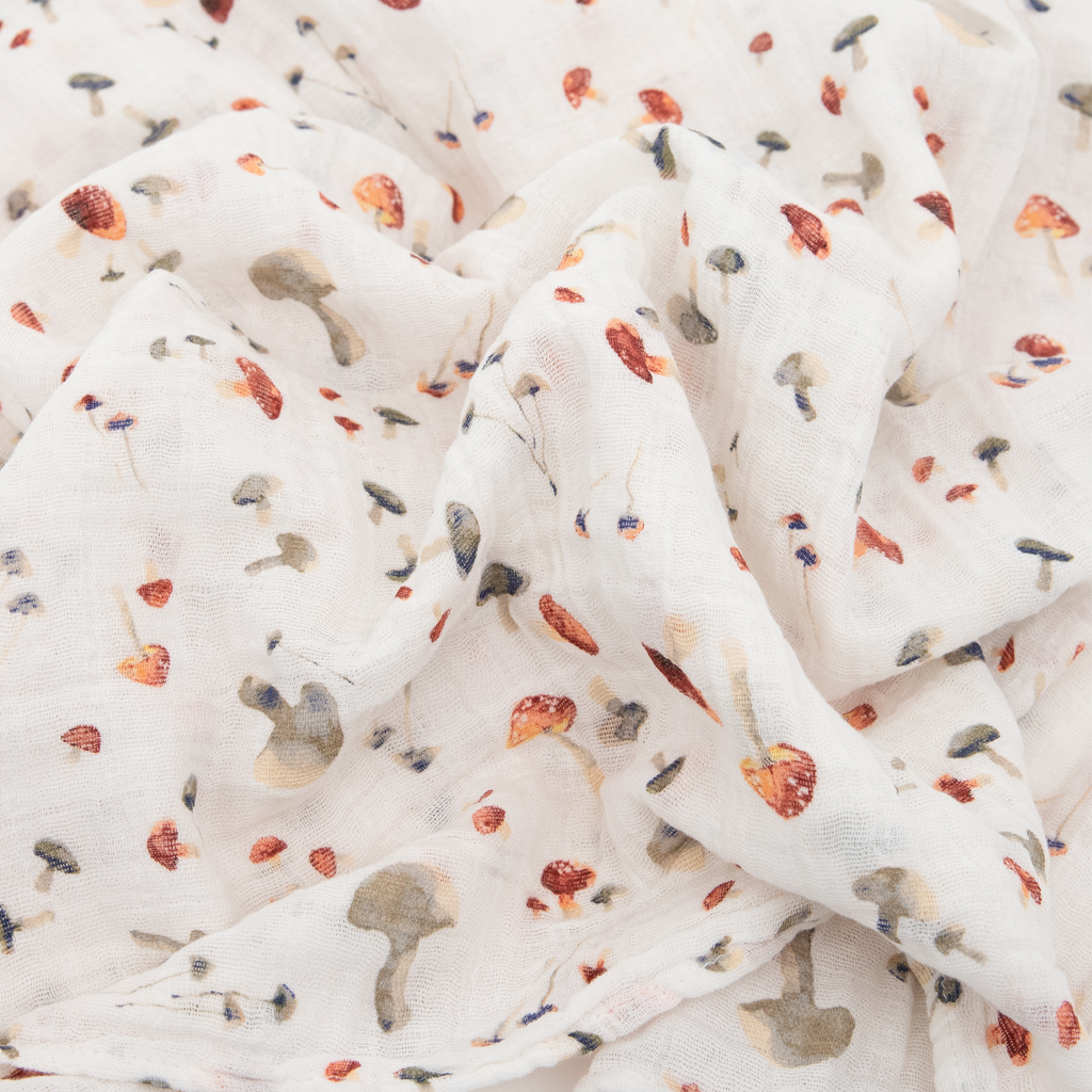 Cotton Muslin Swaddle Blanket - Mushrooms by Little Unicorn