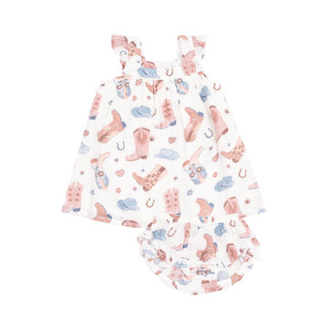 Sundress & Diaper Cover - Cowboy Boots Pink by Angel Dear