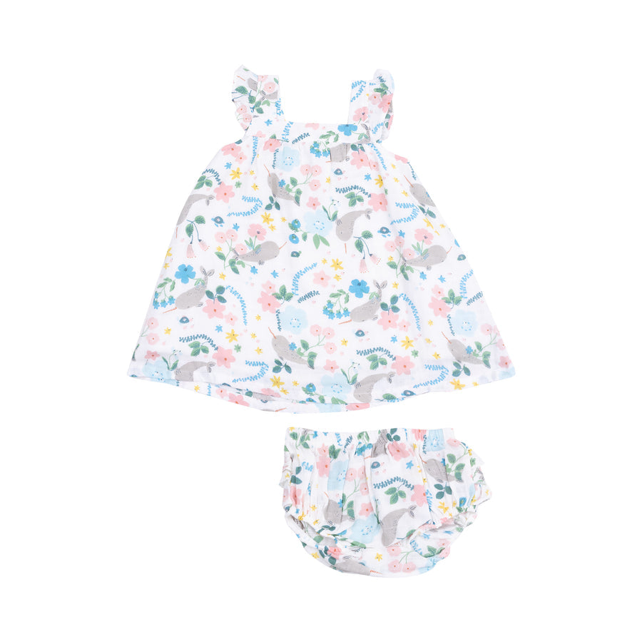 Sundress & Diaper Cover - Narwhal Floral by Angel Dear