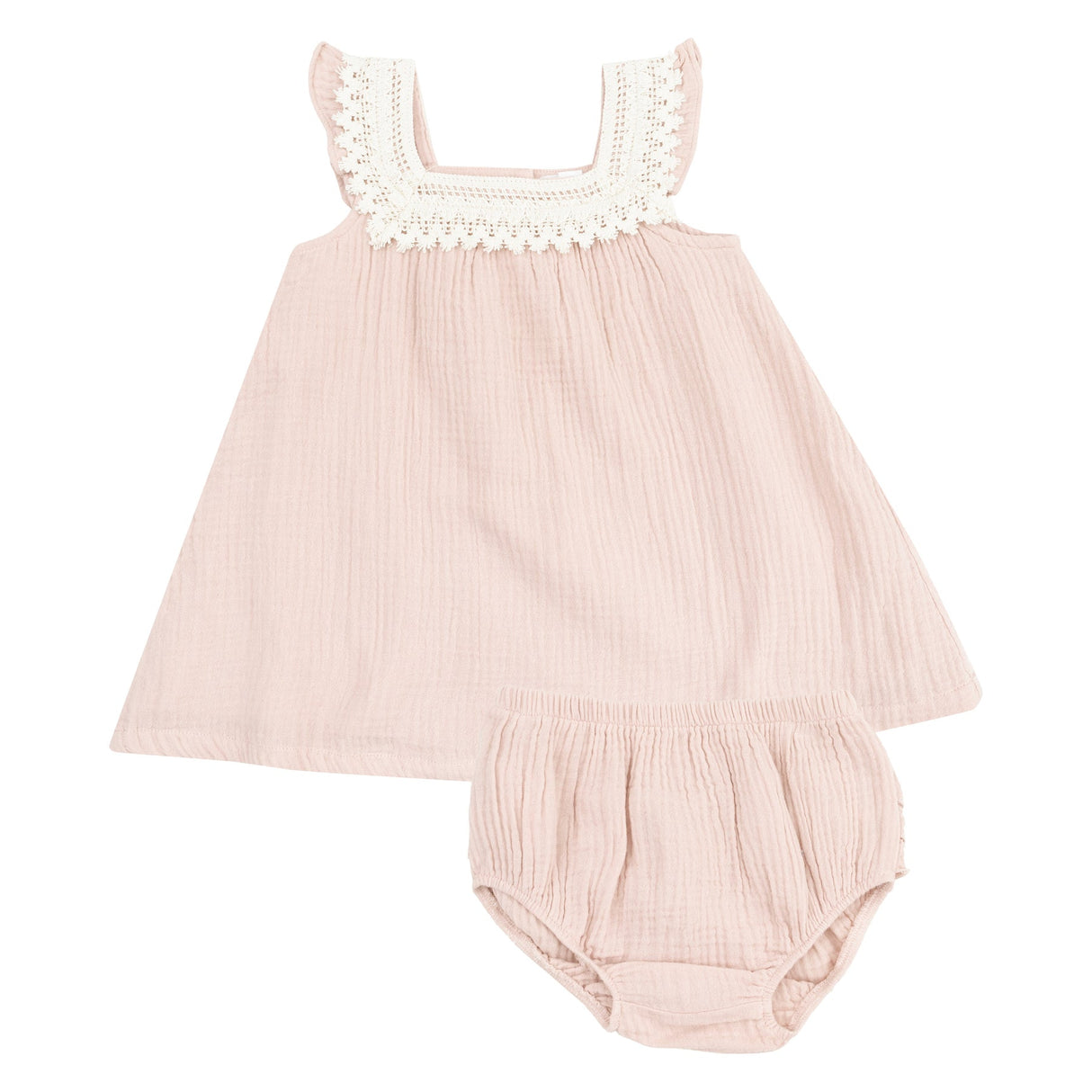 Sundress with Heart Crochet & Diaper Cover - Solid Muslin Rose Smoke by Angel Dear