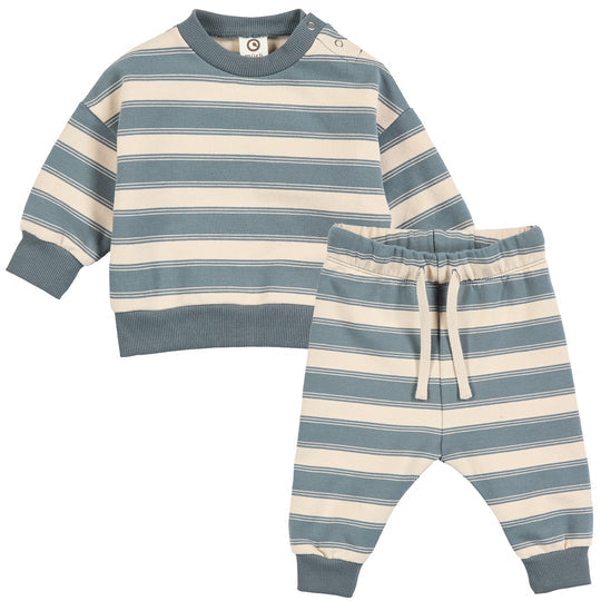 Stripe Sweat Set- Oak/Stormy Blue by Musli