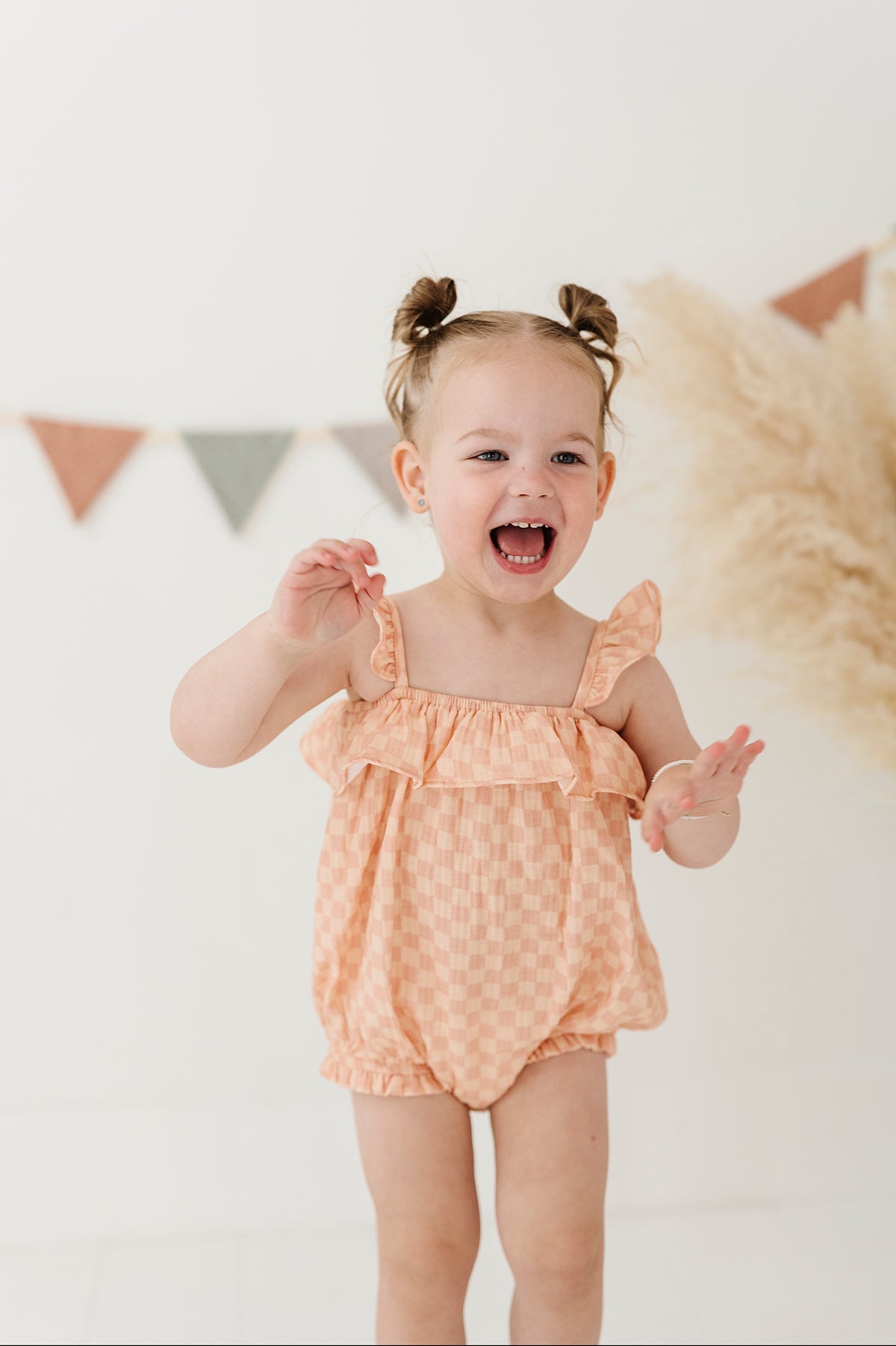 Girl's Gauze Bubble Romper - Pink Lemonade Checkered by babysprouts