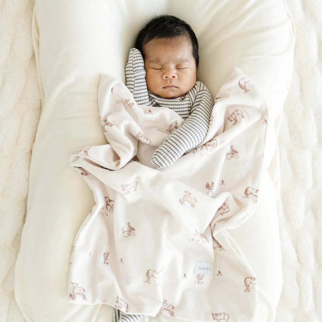 Minky Stretch Mini Blanket- Farm Animals by Saranoni