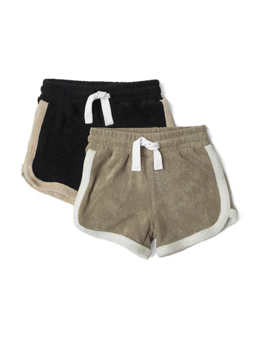 Terry Cloth Track Short - Khaki Green by Little Bipsy