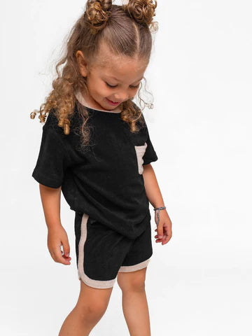 Terry Cloth Track Short - Black by Little Bipsy