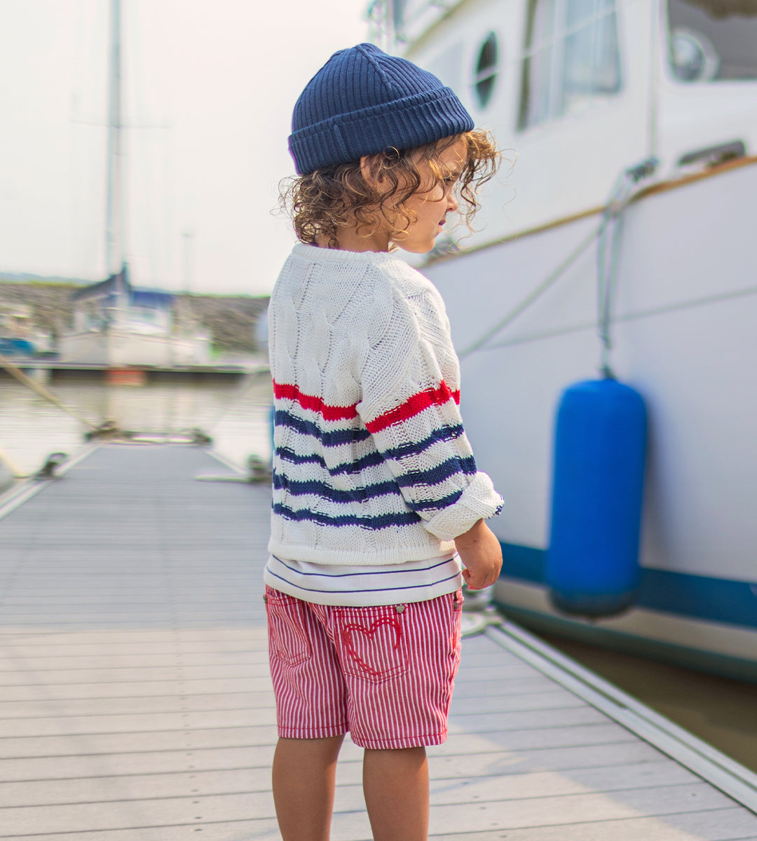 Cream Striped Knitted Sweater by Sourismini