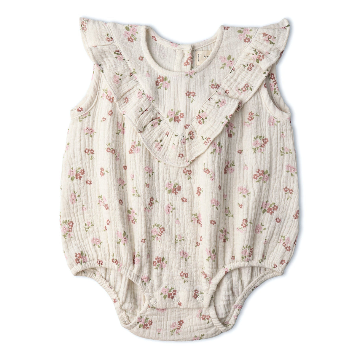 Organic Sleeveless Ruffle Bubble Romper - Blush Floral by Makemake