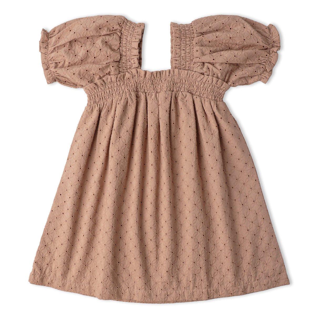 Organic Eyelet Bubble Sleeve Dress- Clay Eyelet by Makemake