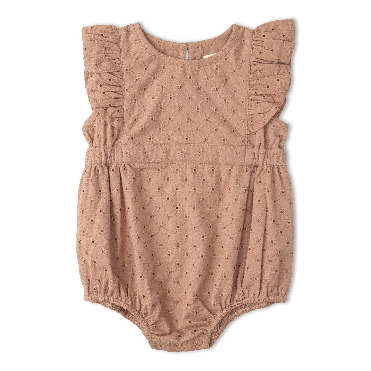 Organic Eyelet Flutter Romper- Clay Eyelet by Makemake
