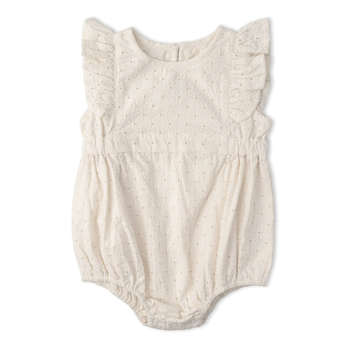 Organic Eyelet Flutter Romper- Ivory Eyelet by Makemake