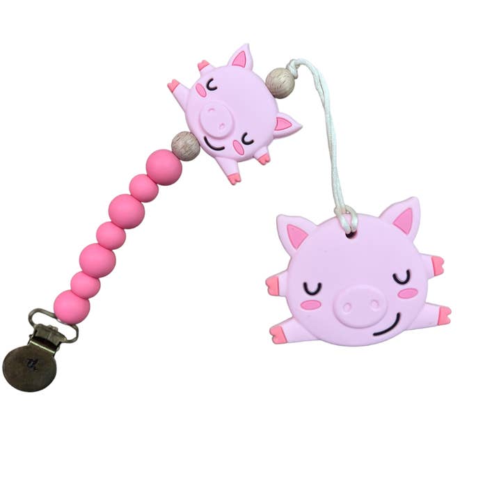 Teether & Clip Bundle- Pig by Three Hearts + Co.