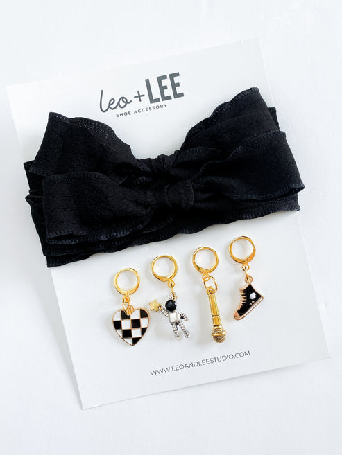 Kids Sneaker Charm Set + Black Laces by Leo + Lee