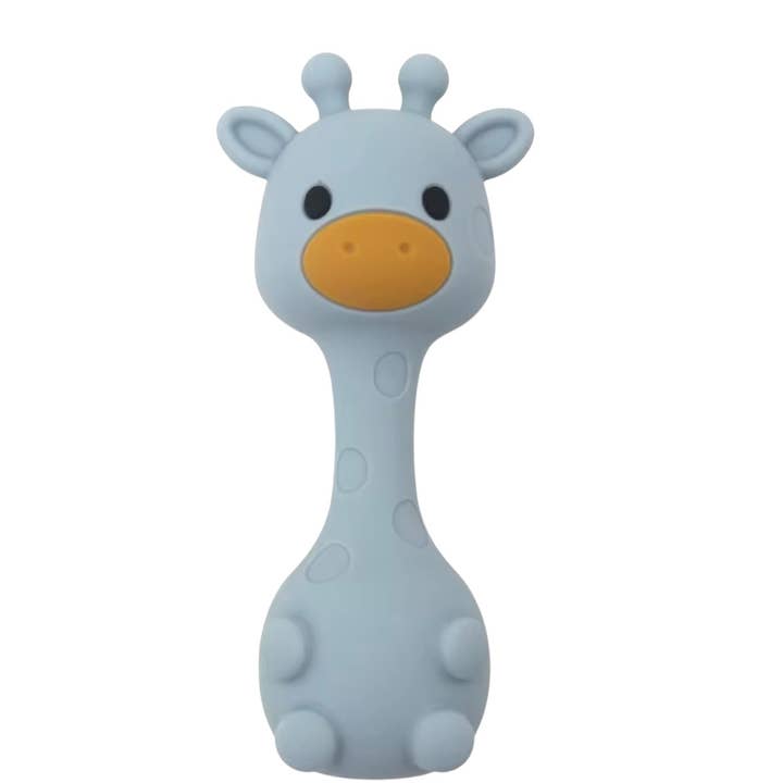 All Silicone Giraffe Rattle- Baby Blue by Three Hearts + Co.