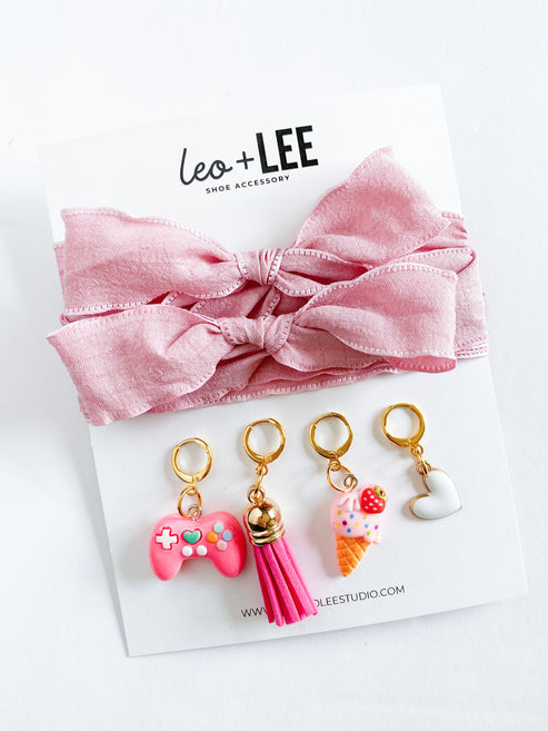 Kids Sneaker Charm Set + Pink Laces by Leo + Lee