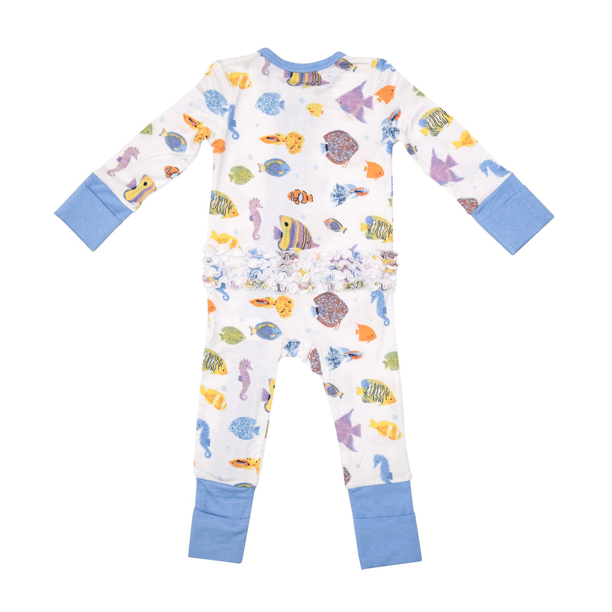 2-Way Ruffle Back Zipper Romper in Tropical Fish by Angel Dear