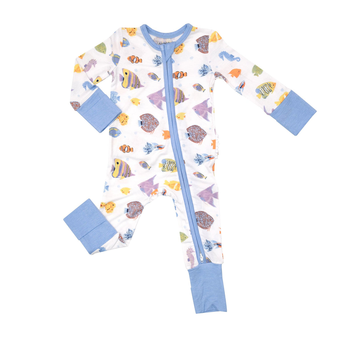 2-Way Ruffle Back Zipper Romper in Tropical Fish by Angel Dear