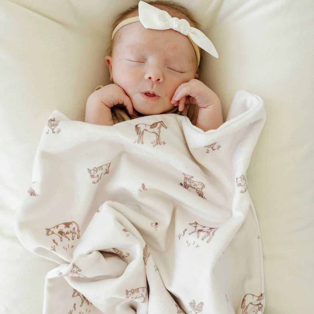 Minky Stretch Mini Blanket- Farm Animals by Saranoni