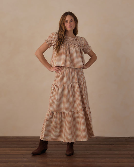 Women's Tiered Midi Skirt || Fawn Gingham by Rylee + Cru