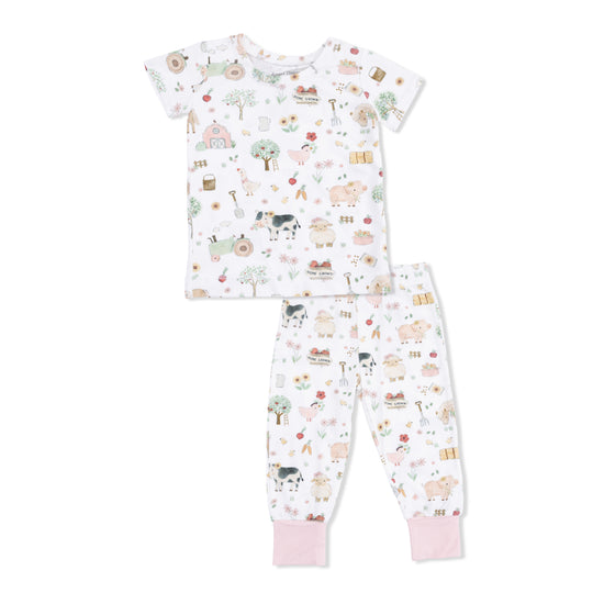 Short Sleeve Loungewear Set- Cute Farm Animals Pink by Angel Dear