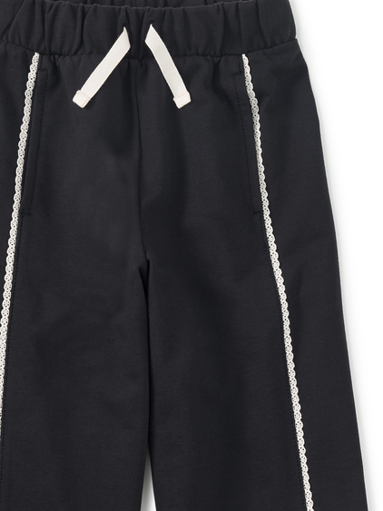 Lace Trim Track Pants- Jet Black by Tea Collection