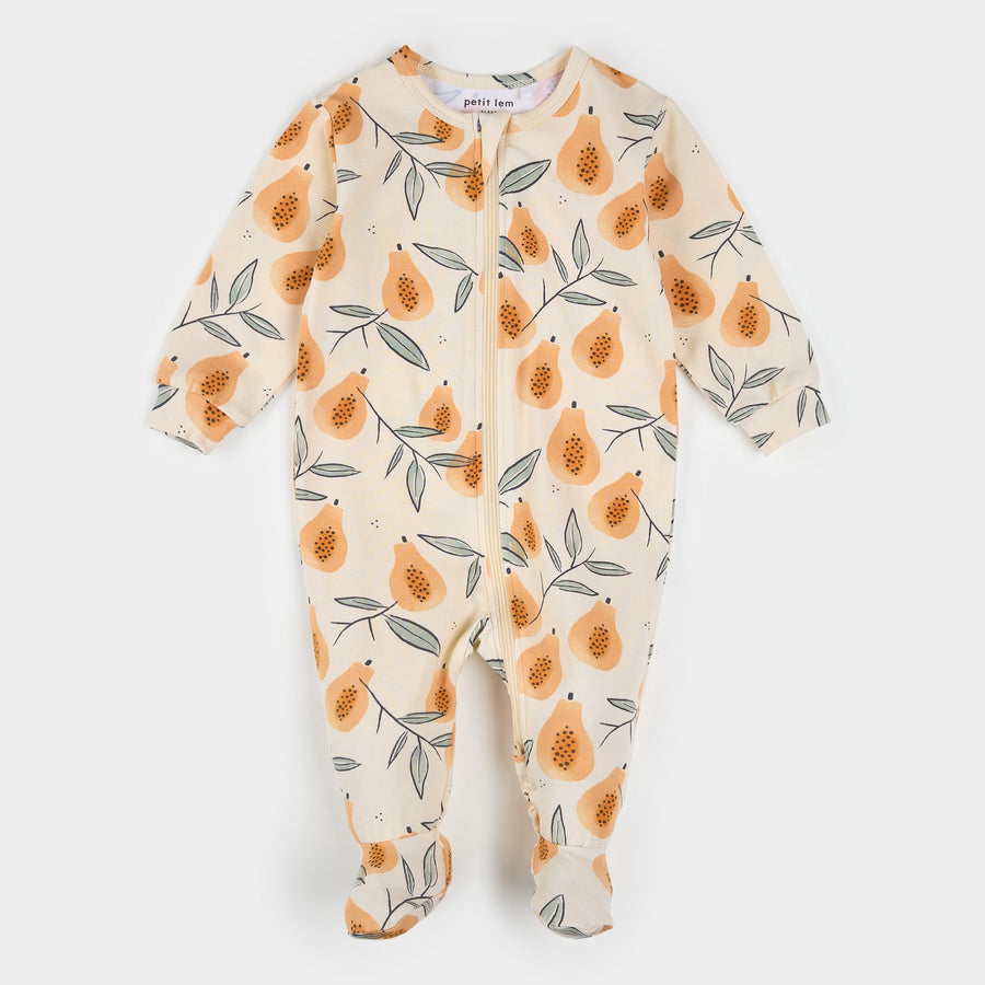 Papaya Print on Antique White Jersey Sleeper by Petit Lem