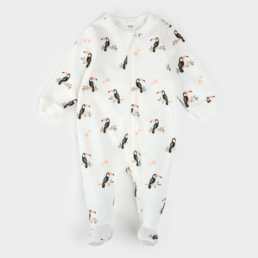 Toucan Print on Off White Sleeper by Petit Lem