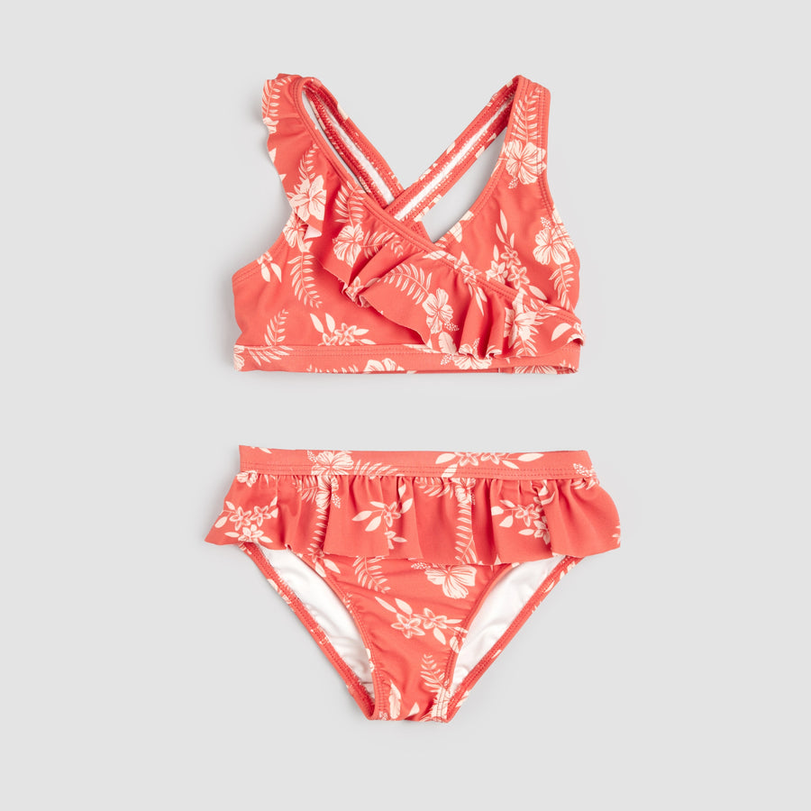 Hibiscus Print on Raspberry Cross-Over Bikini by miles the label.