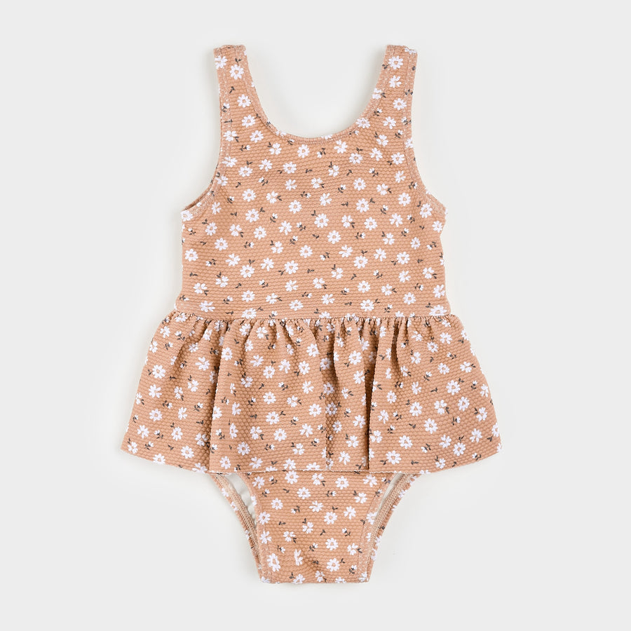 Ditsy Daisies Print on Wild Rose Skirted Swimsuit by Petit Lem