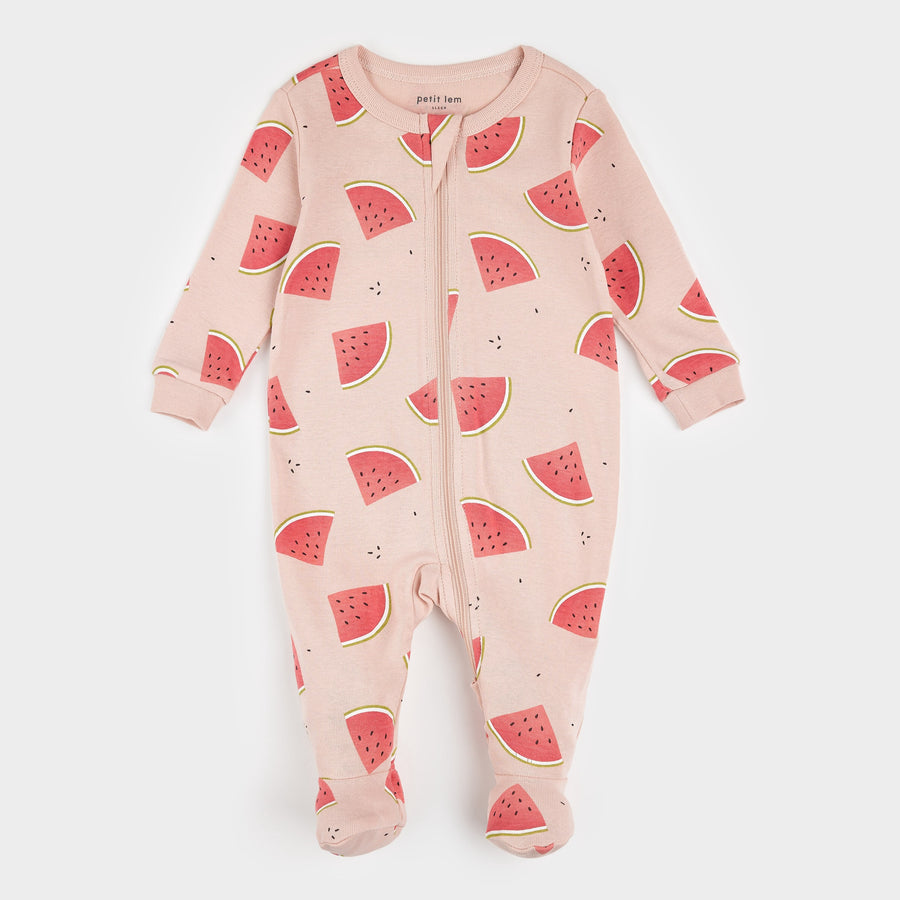 Watermelon Print on Peony Blush Sleeper by Petit Lem
