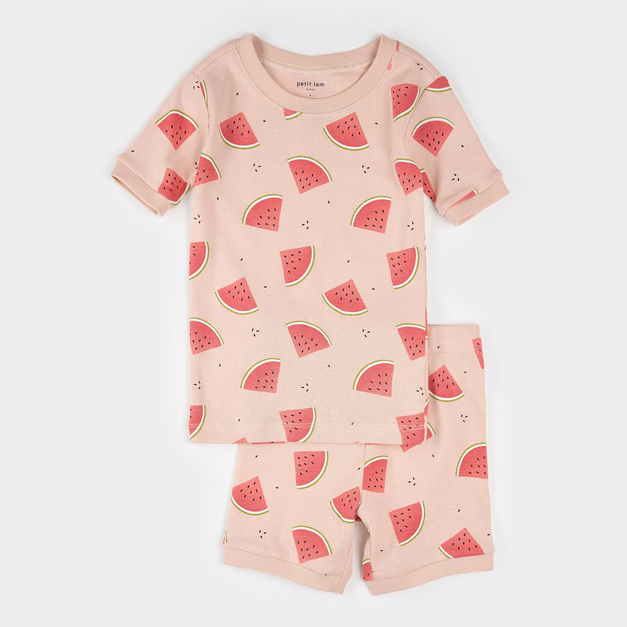 Watermelon Print on Peony Blush Summer Sleep Set by Petit Lem