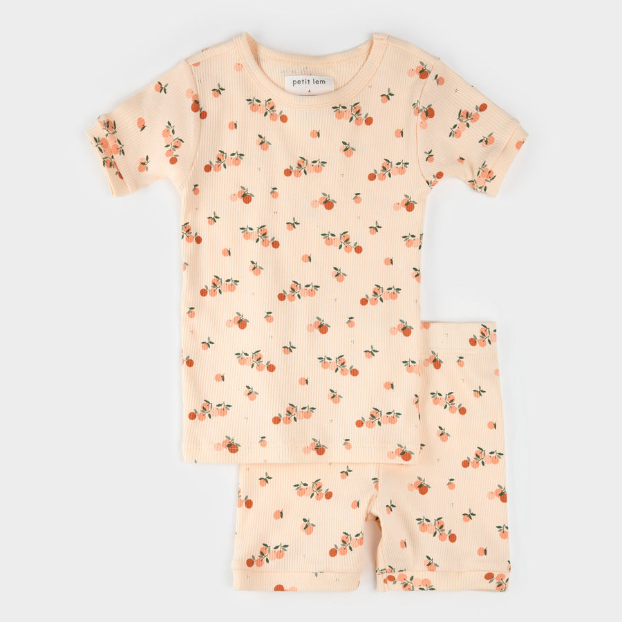 Agrumes Print on Ribbed Barely Coral Summer Sleep Set by Petit Lem