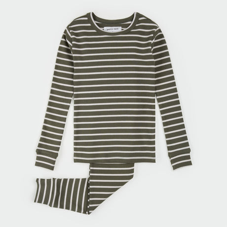 Farm Green Striped Modal Rib PJ Set by Petit Lem