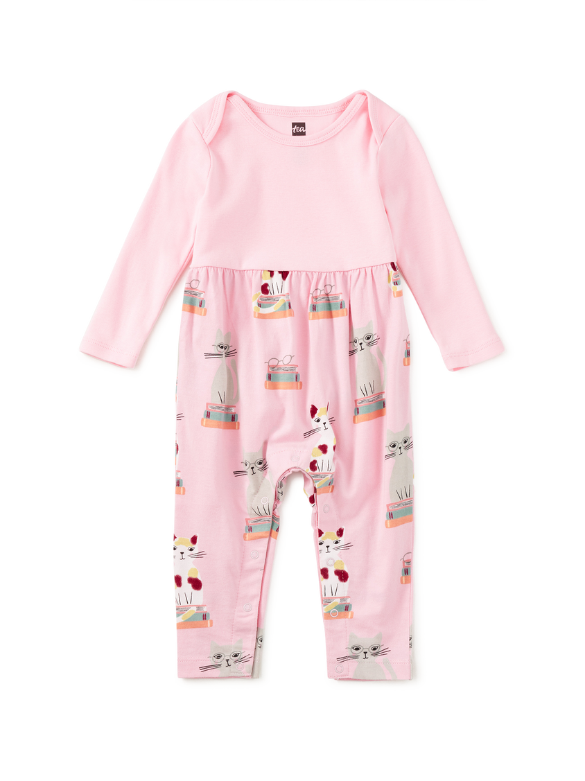 Print Mix Baby Romper- Bookshop Cat by Tea Collection
