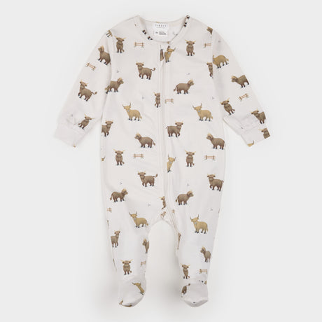 Highland Cow Print on Crème LunaKnit Sleeper by Petit Lem