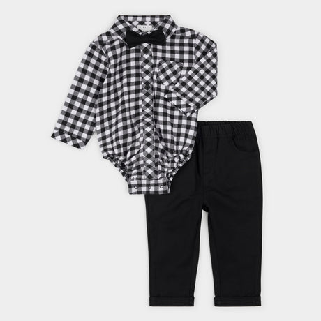 Black & White Tartan 3pc Flannel Outfit Set by Petit Lem